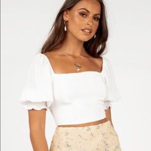 White Princess Polly Puff Sleeve Crop 